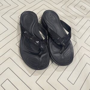Crocs Black Sequin Thong Sandals